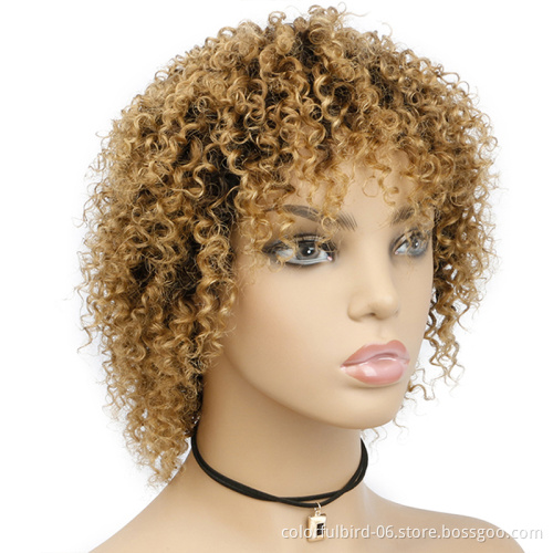 Afro Kinky Curly Wig Human Hair With Bang Brazilian Pixie Curly Short Wigs Blonde Perruque Afro Human Hair Wigs